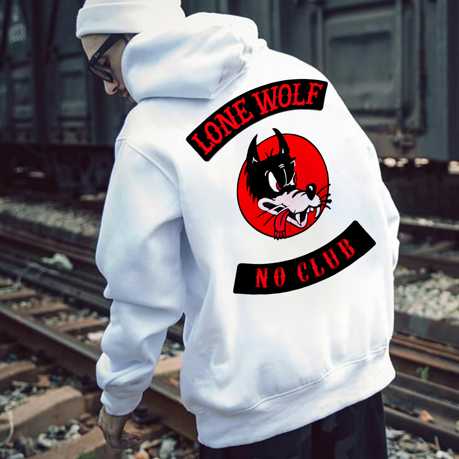 LONE WOLF NO CLUB Print Men's Hoodie