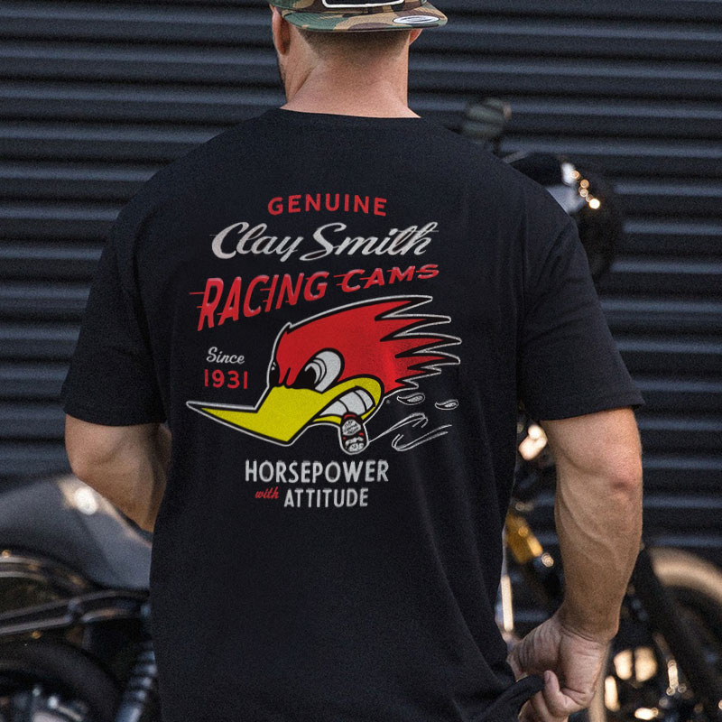 GENUINE CLAY SMITH RACING CAMS HORSEPOWER ATTITUDE Print Men's T-shirt