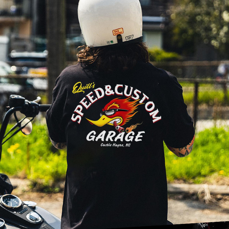 SPEED & CUSTOM GARAGE Hot Rod Bird Black Print T-shirt