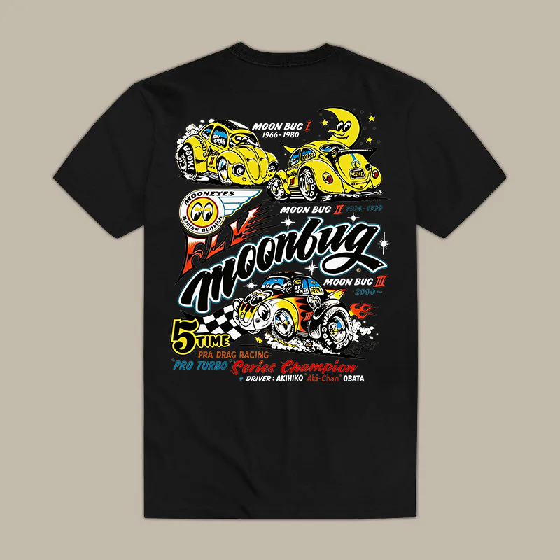 Fly Moonbug Moon Bug I 1986-1980 Moon Bug Ii 1994-1999 Moon Bug Iii 2000~ Mooneyes Fly Moonbug Printed Men's T-shirt