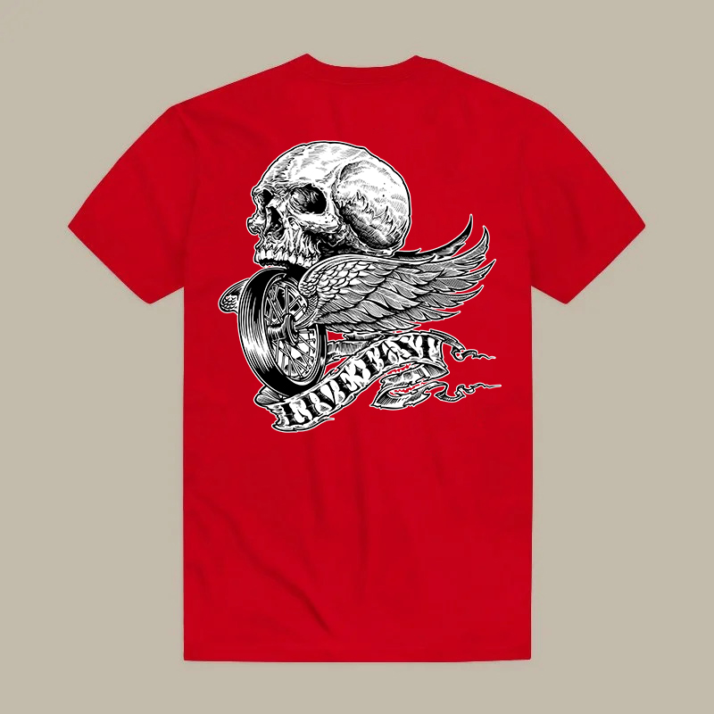 Ride Free Skull Winged Wheel Printed Men's T-shirt