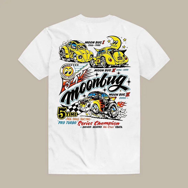 Fly Moonbug Moon Bug I 1986-1980 Moon Bug Ii 1994-1999 Moon Bug Iii 2000~ Mooneyes Fly Moonbug Printed Men's T-shirt