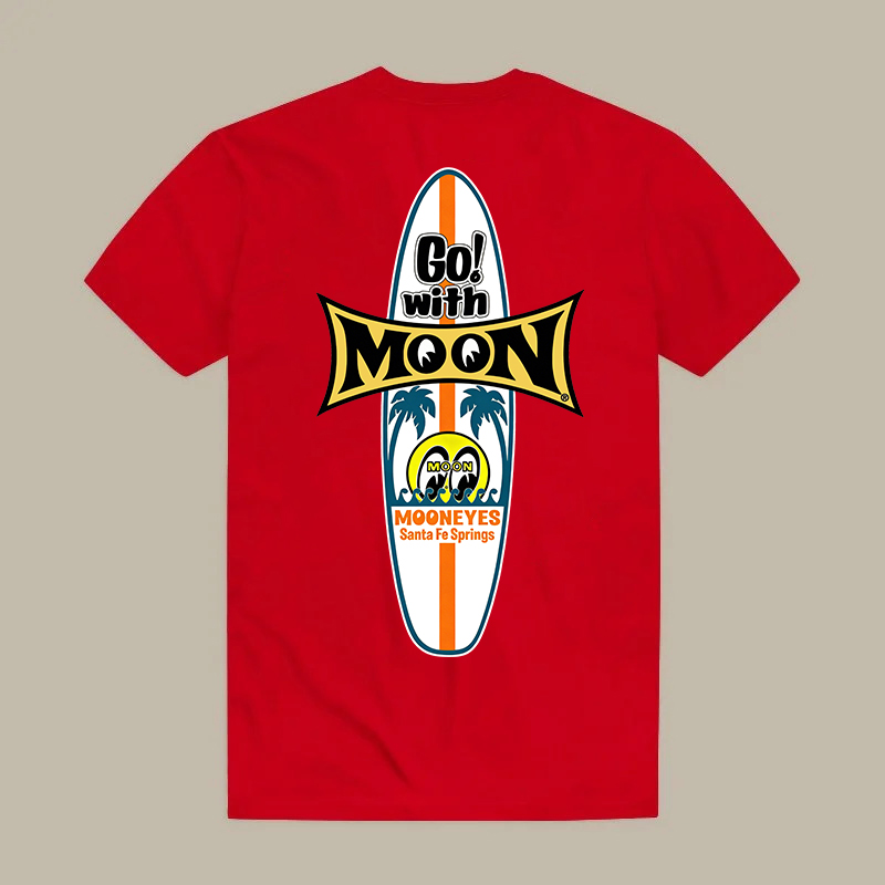 Go With Moon Mooneyes Surfboard Retro Printed Men's T-shirt