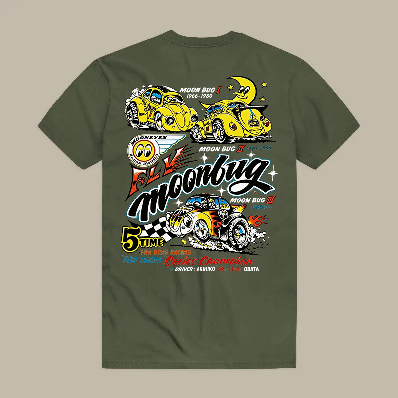 Fly Moonbug Moon Bug I 1986-1980 Moon Bug Ii 1994-1999 Moon Bug Iii 2000~ Mooneyes Fly Moonbug Printed Men's T-shirt