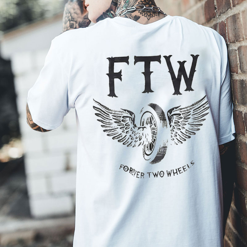 FTW FOREVER TWO WHEELS Angel Wings Graphic Print T-shirt