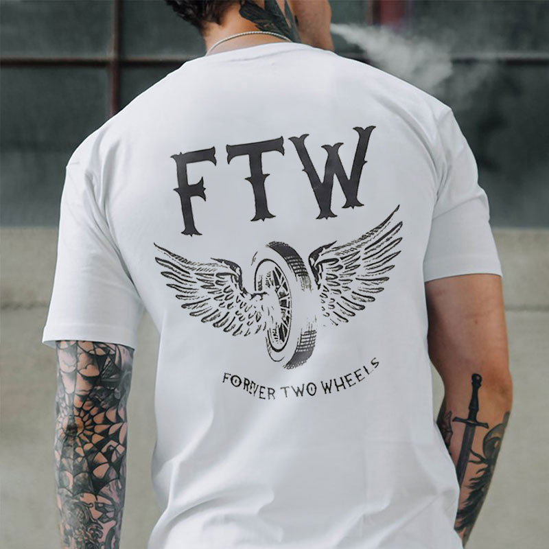 FTW FOREVER TWO WHEELS Angel Wings Graphic Print T-shirt