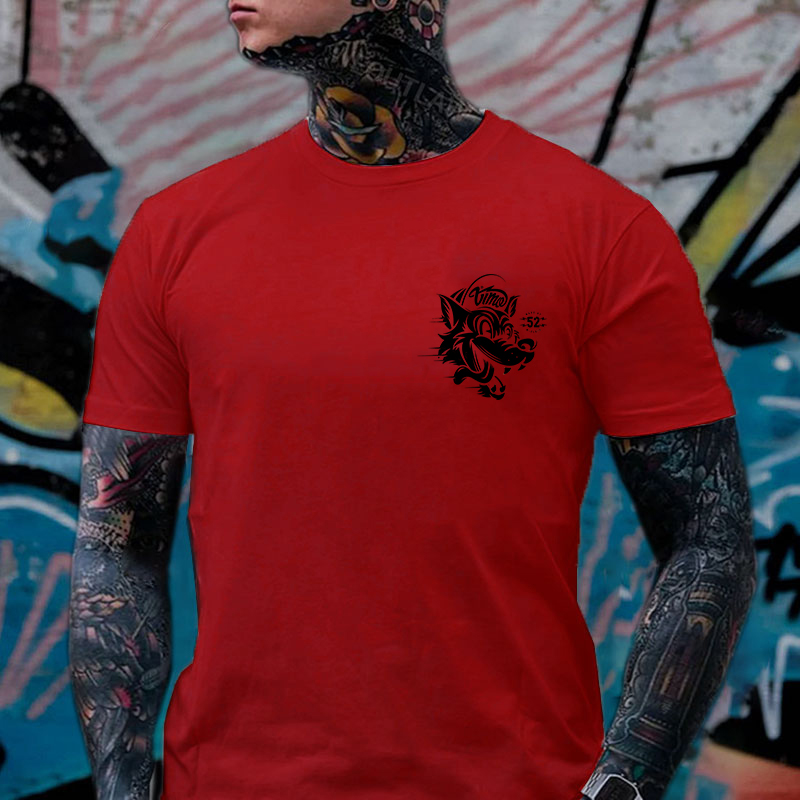 Orange Wolf Black Print T-Shirt