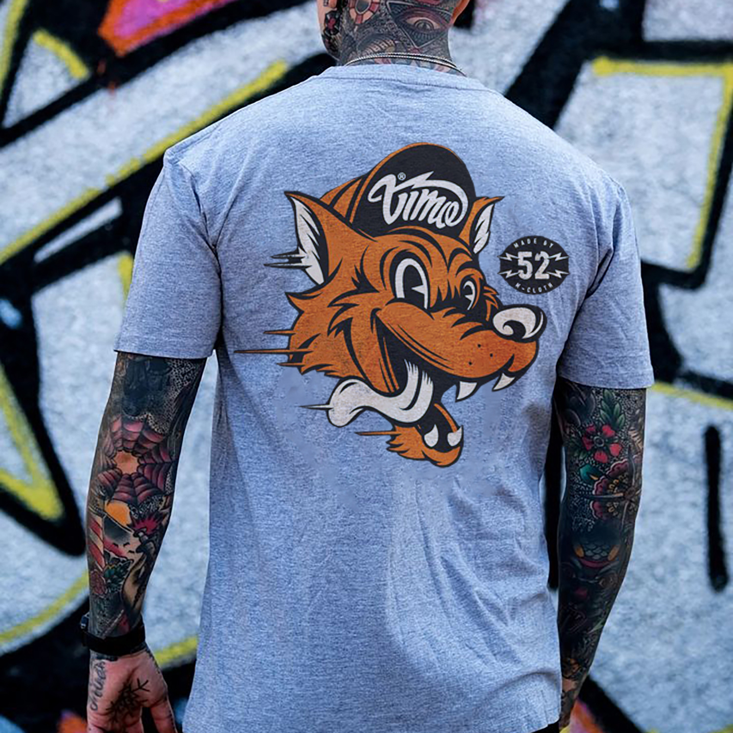 Orange Wolf Black Print T-Shirt