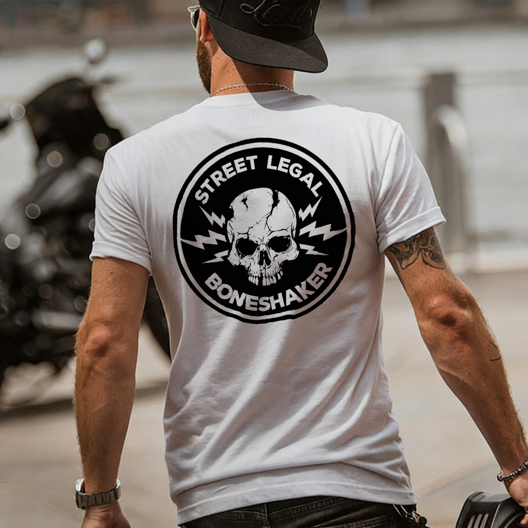 Street Legal Boneshaker Skull Lightning Bolt Printed Men's T-shirt