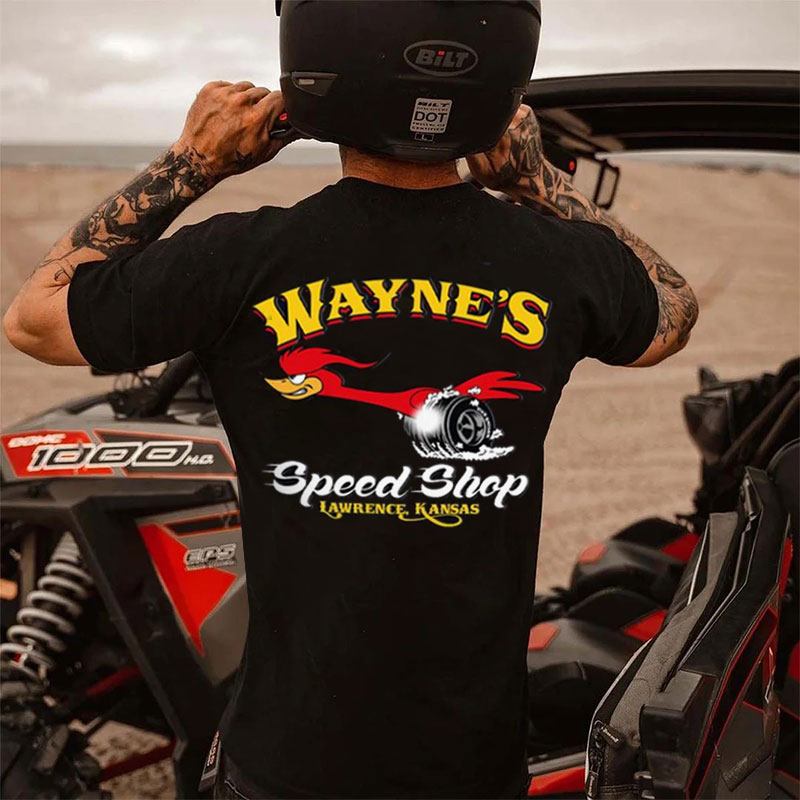 WAYNE'S SPEED SHOP Hot Rod Bird Black Print T-shirt