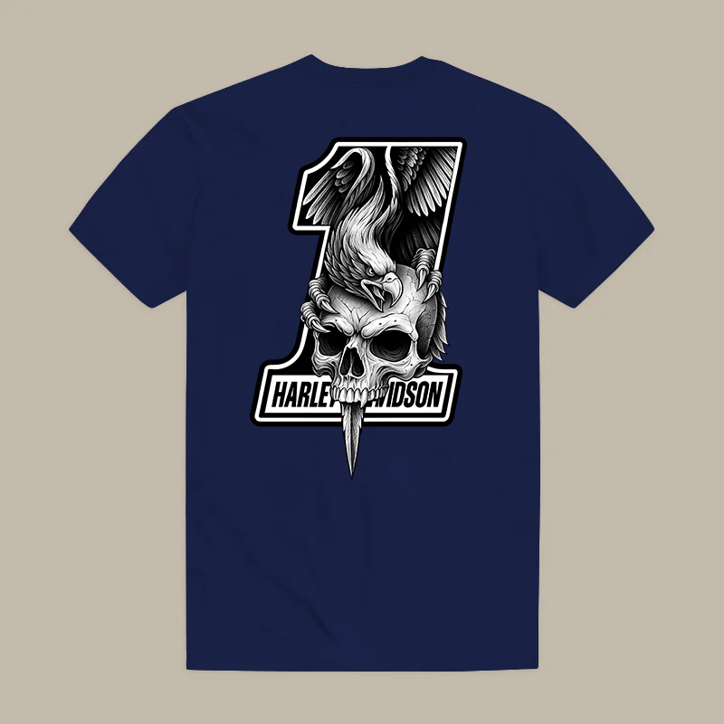 Harley Davidson Skull And Wings No.1 Printed Men's T-shirt