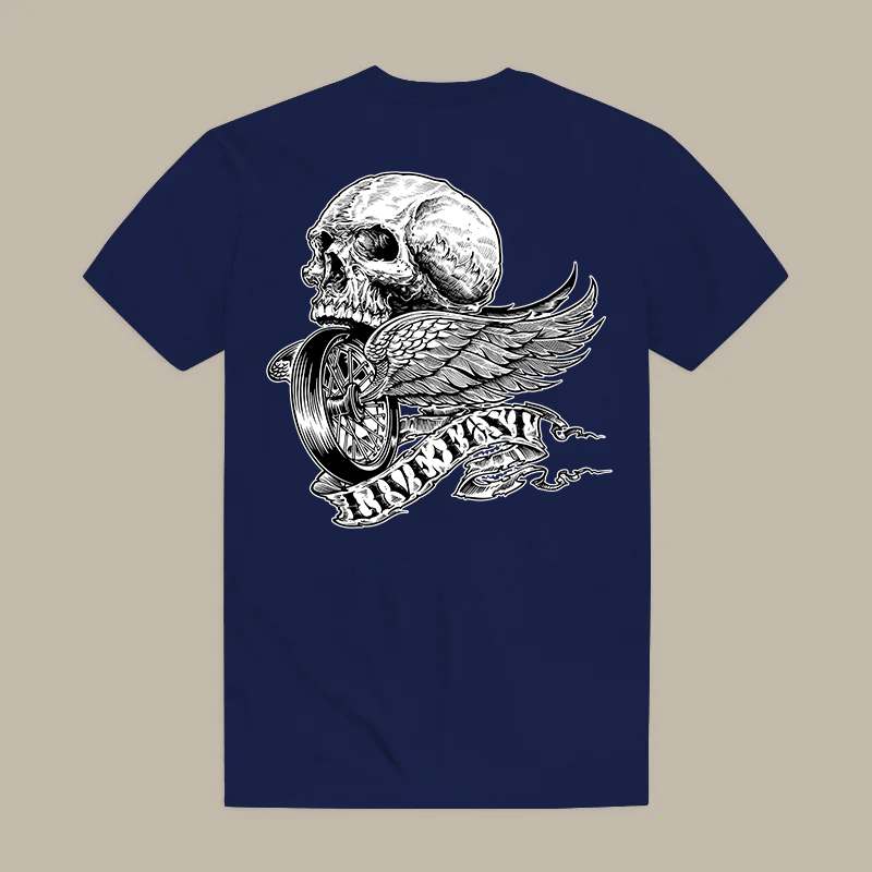 Ride Free Skull Winged Wheel Printed Men's T-shirt