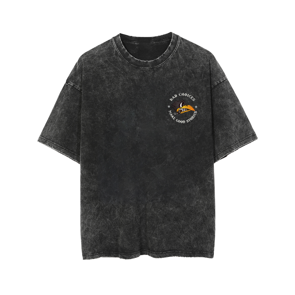 BAD CHOICES MAKE GOOD STORIES Smoking Crow Print Men's Washed T-shirt