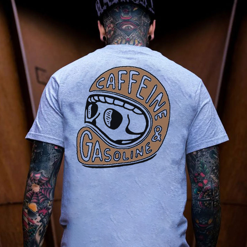 Modern Orange or Black Caffeine & Gasoline White Print T-shirt