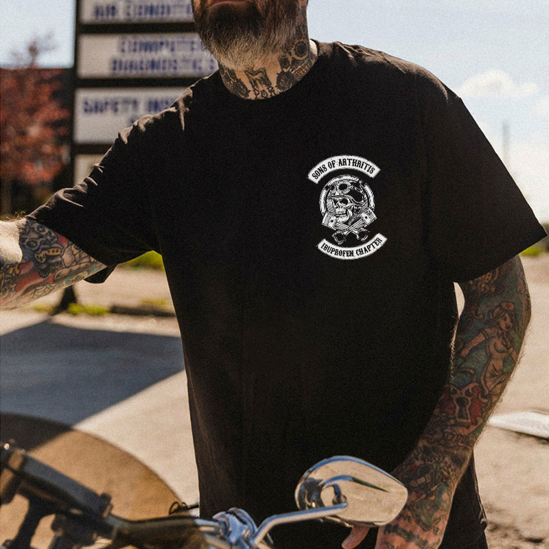 SONS OF ARTHRITIS Skull with Helmet Black Print T-shirt