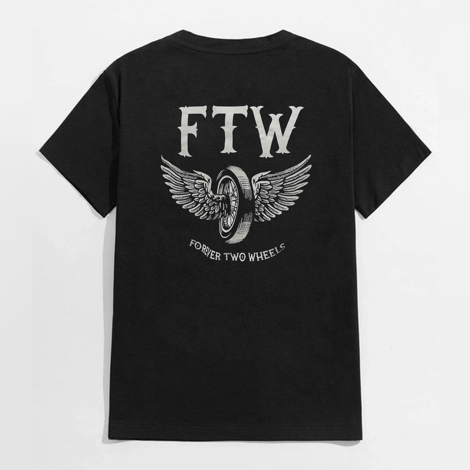 FTW FOREVER TWO WHEELS Angel Wings Graphic Print T-shirt