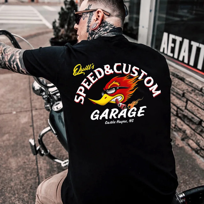SPEED & CUSTOM GARAGE Hot Rod Bird Black Print T-shirt