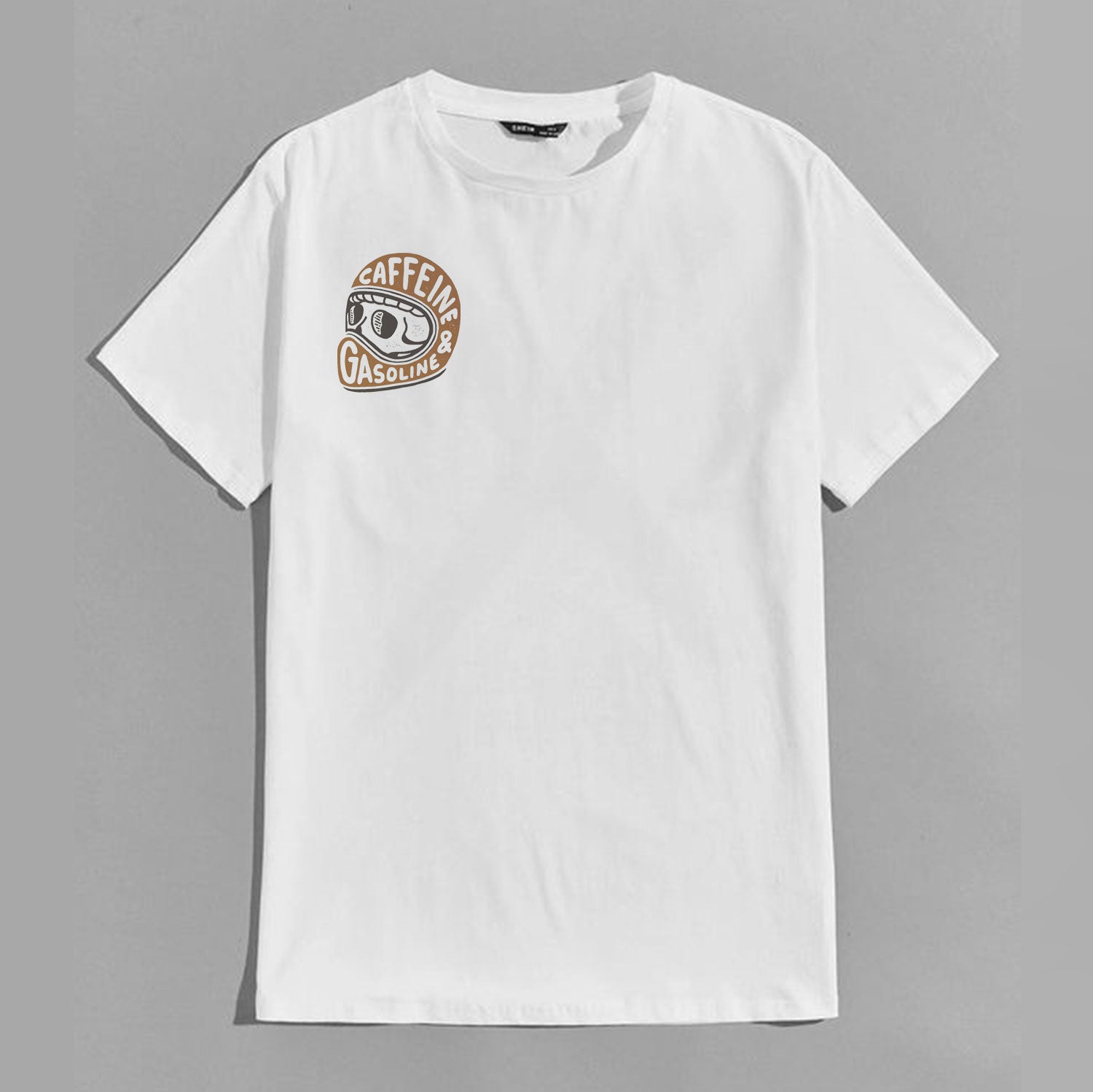 Modern Orange or Black Caffeine & Gasoline White Print T-shirt