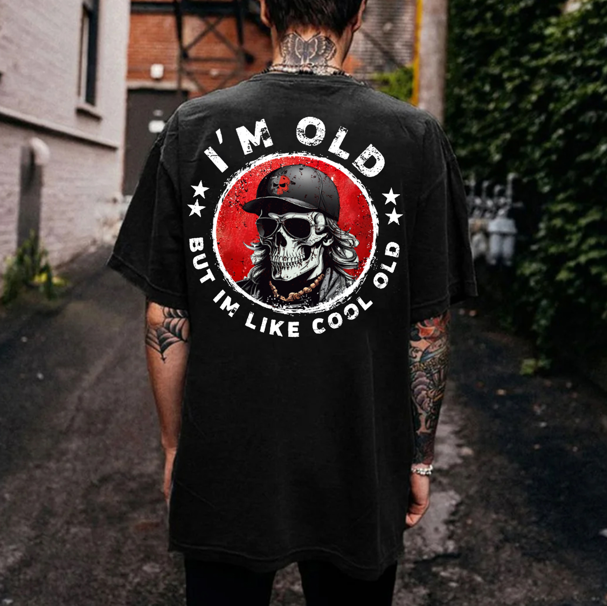 I'M OLD BUT I'M LIKE COOL OLD Hip Hop Skeleton Print Men's T-shirt