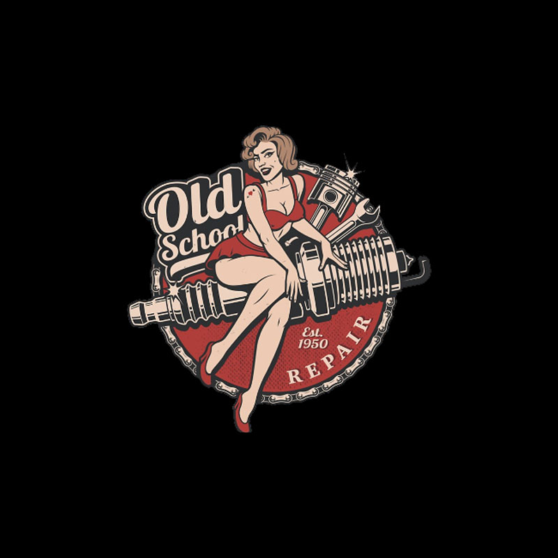 OLD SCHOOL Motorcycle Lady Black Print T-Shirt