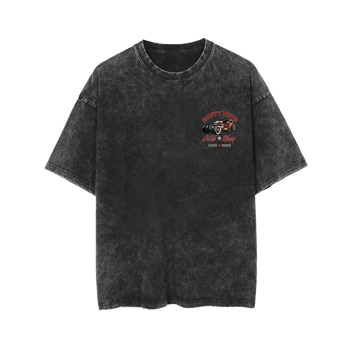RUSTY NUTS AUTO SHOP Classic Car Print Men's Washed T-shirt