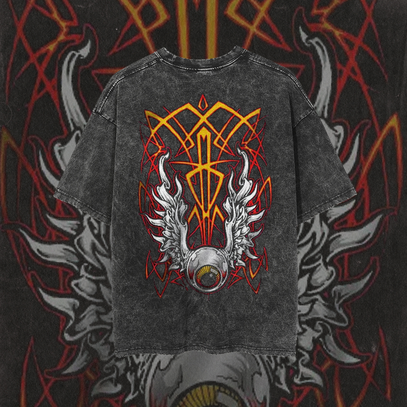 Eye Of Cthulhu Phantom Pinstripe Print Men's Washed T-shirt