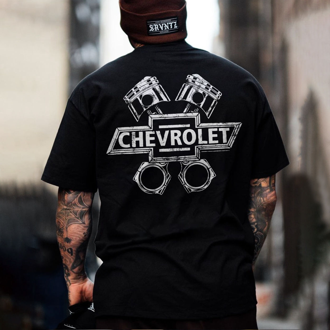 Chevrolet Vintage Piston Crossbones Graphic Printed Men's T-shirt