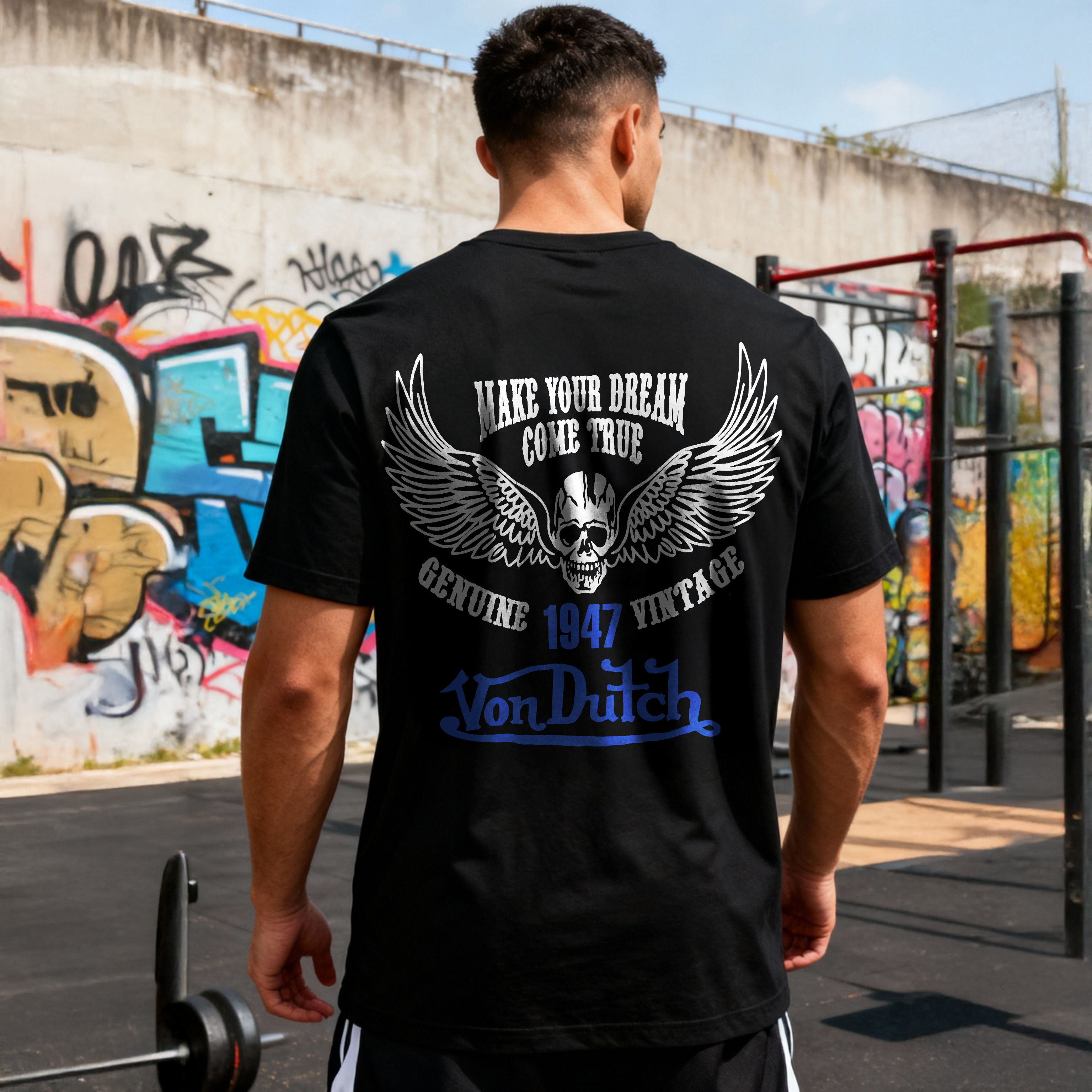 Make Your Dream Come True Von Dutch 1947 Winged Skull Printed Men's T-shirt