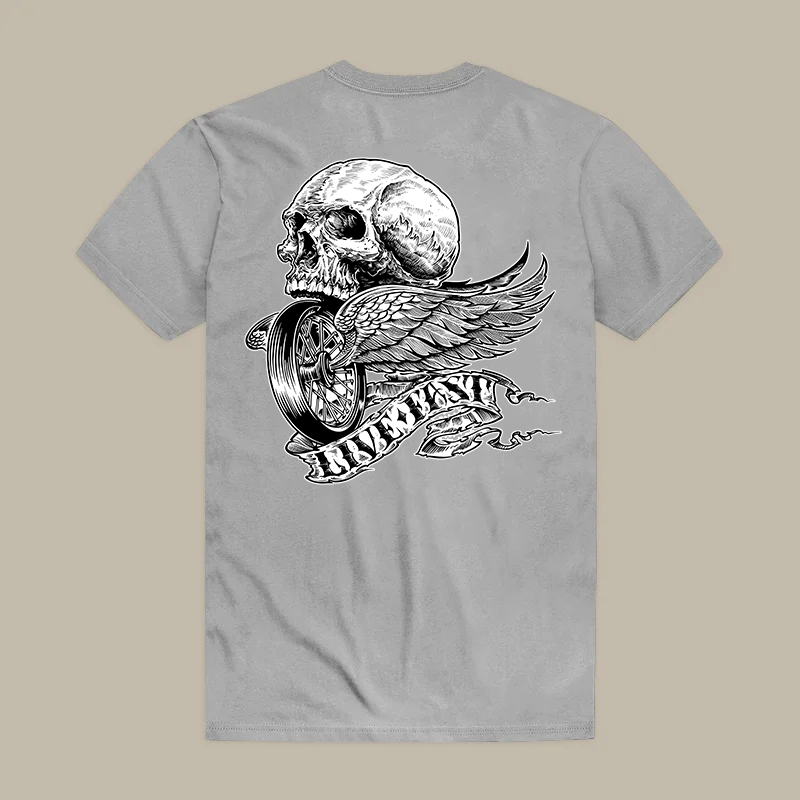 Ride Free Skull Winged Wheel Printed Men's T-shirt