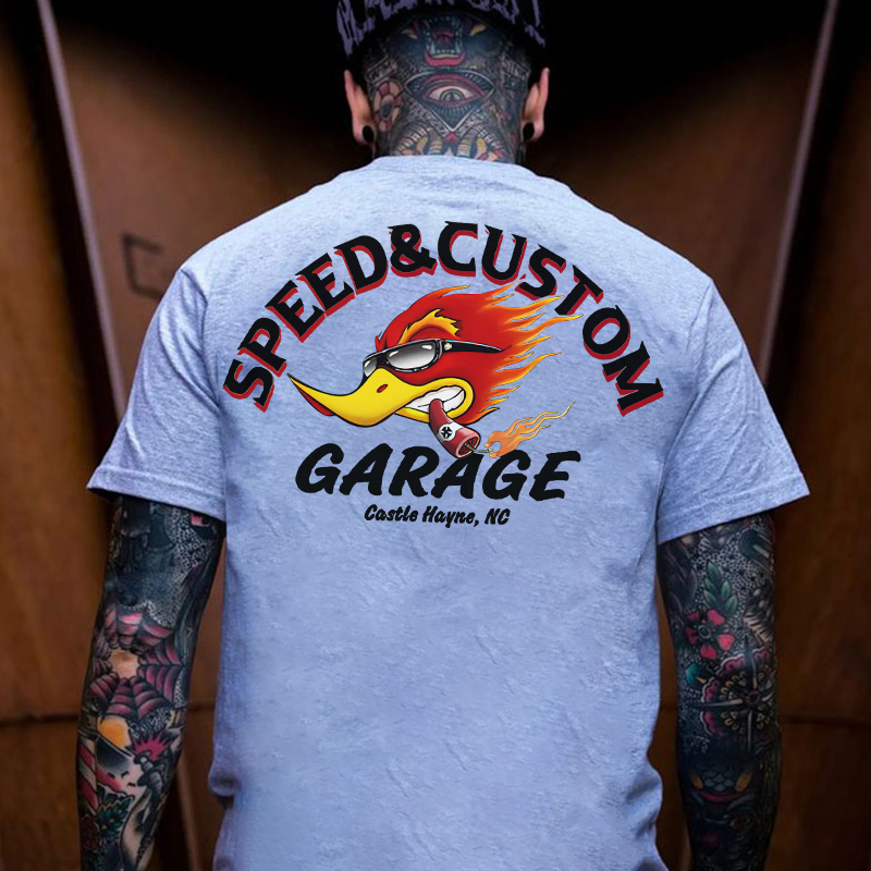 SPEED & CUSTOM GARAGE Hot Rod Bird Black Print T-shirt
