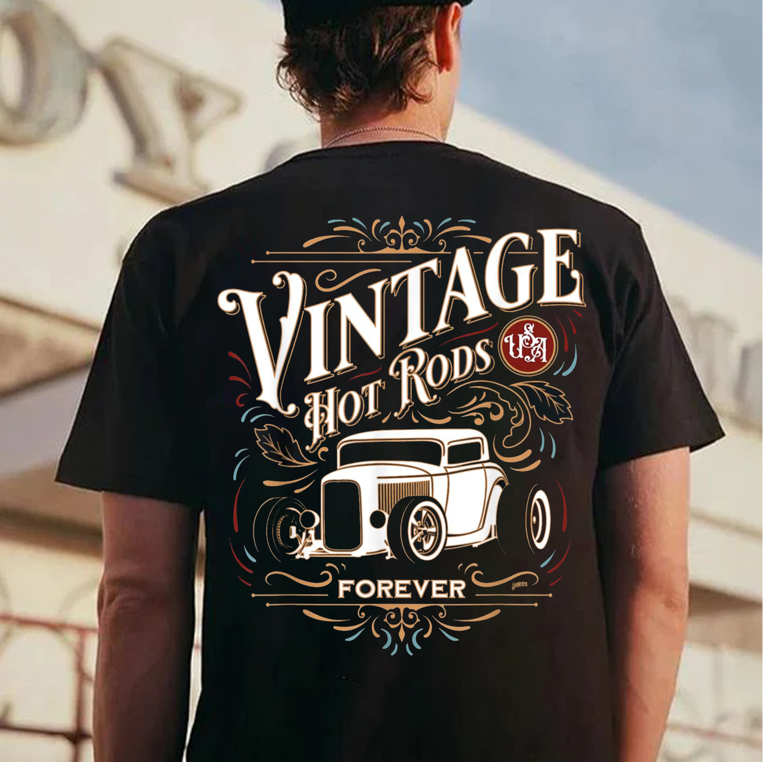 VINTAGE HOT ROD Classic Car Print Men's T-shirt