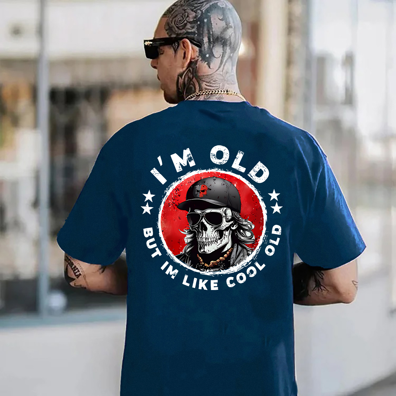 I'M OLD BUT I'M LIKE COOL OLD Hip Hop Skeleton Print Men's T-shirt