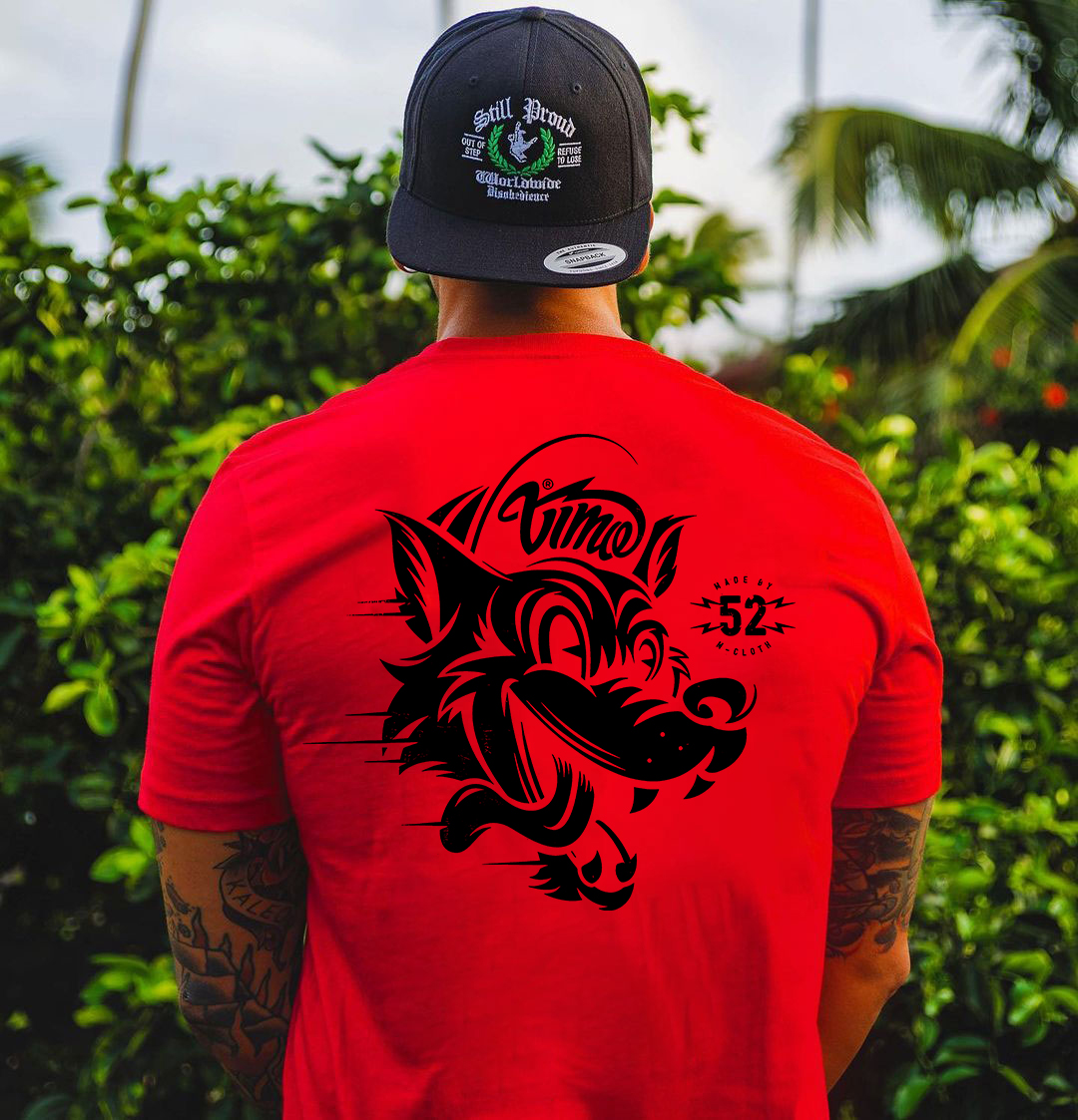 Orange Wolf Black Print T-Shirt