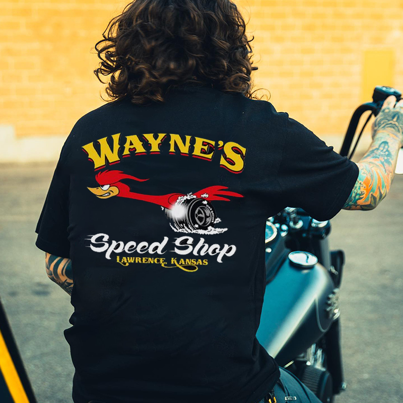 WAYNE'S SPEED SHOP Hot Rod Bird Black Print T-shirt