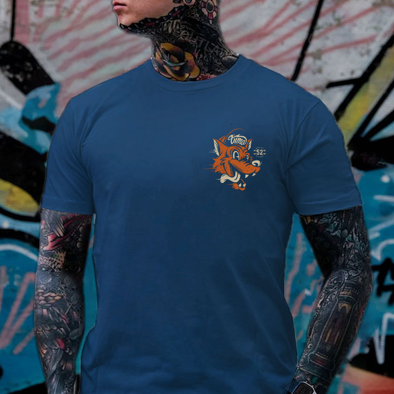 Orange Wolf Black Print T-Shirt