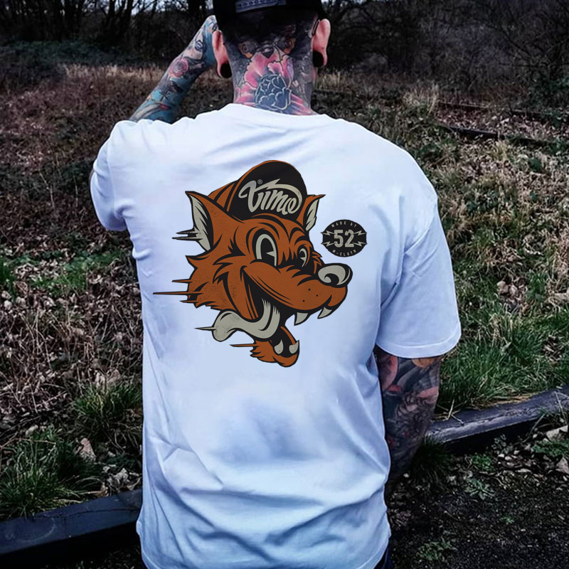 Orange Wolf Black Print T-Shirt