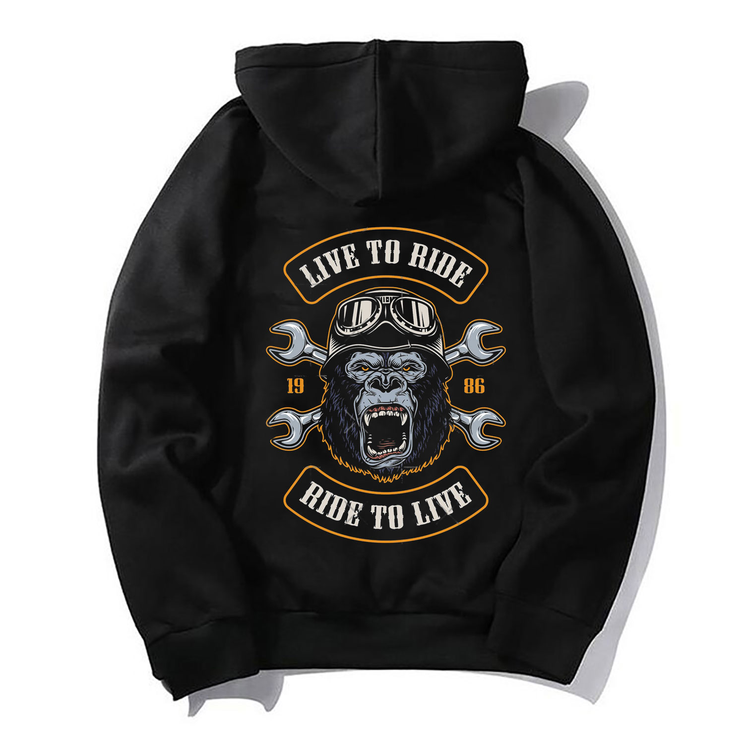 LIVE TO RIDE Skull with Helmet Graphic Black Print Hoodie