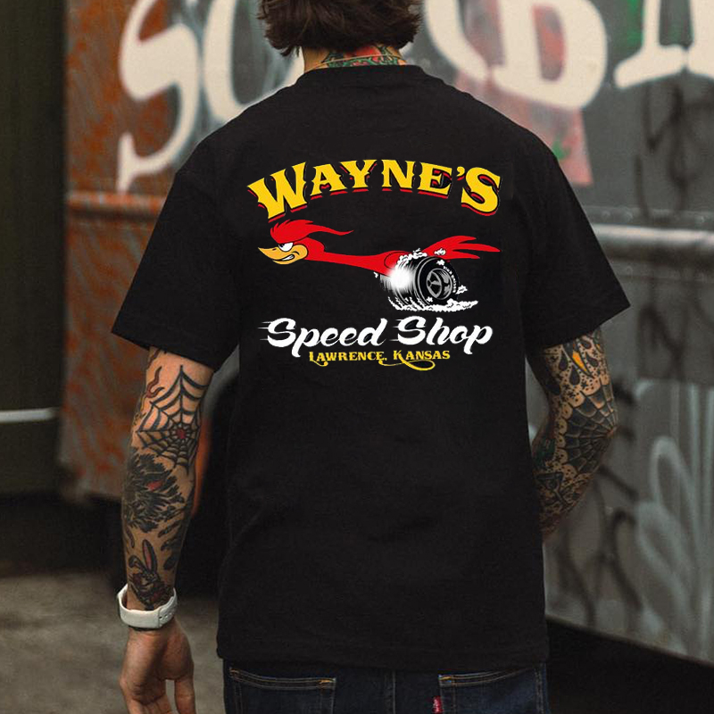 WAYNE'S SPEED SHOP Hot Rod Bird Black Print T-shirt