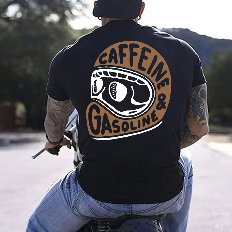 Modern Orange or Black Caffeine & Gasoline White Print T-shirt