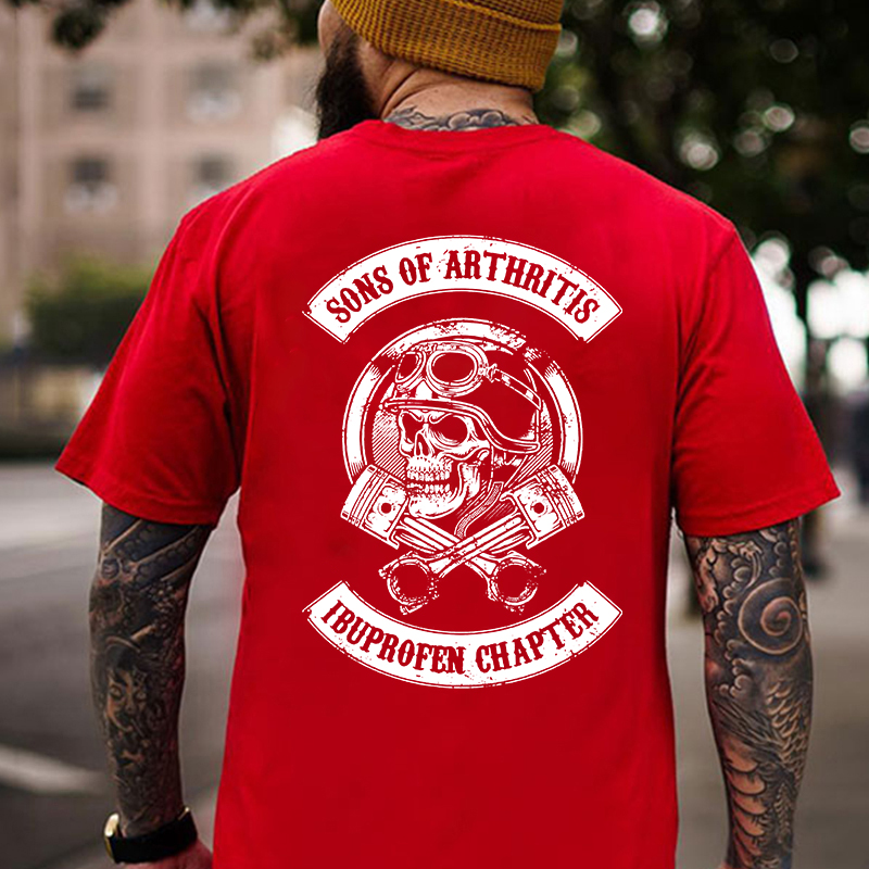 SONS OF ARTHRITIS Skull with Helmet Black Print T-shirt
