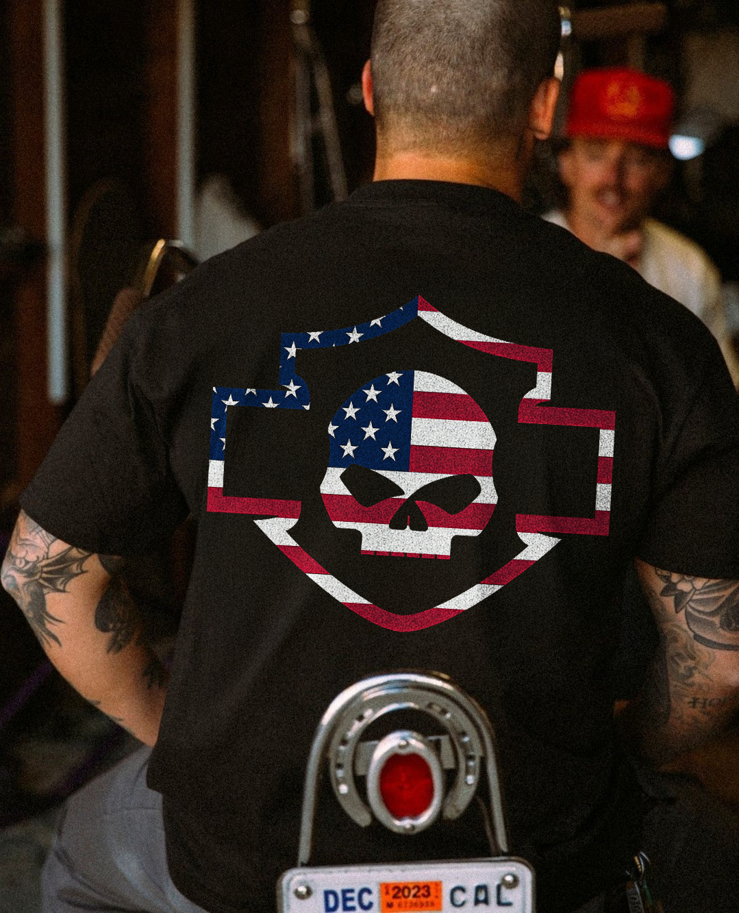 American Flag Skull Harley-Davidson Bar And Shield Emblem  Printed Men's T-shirt