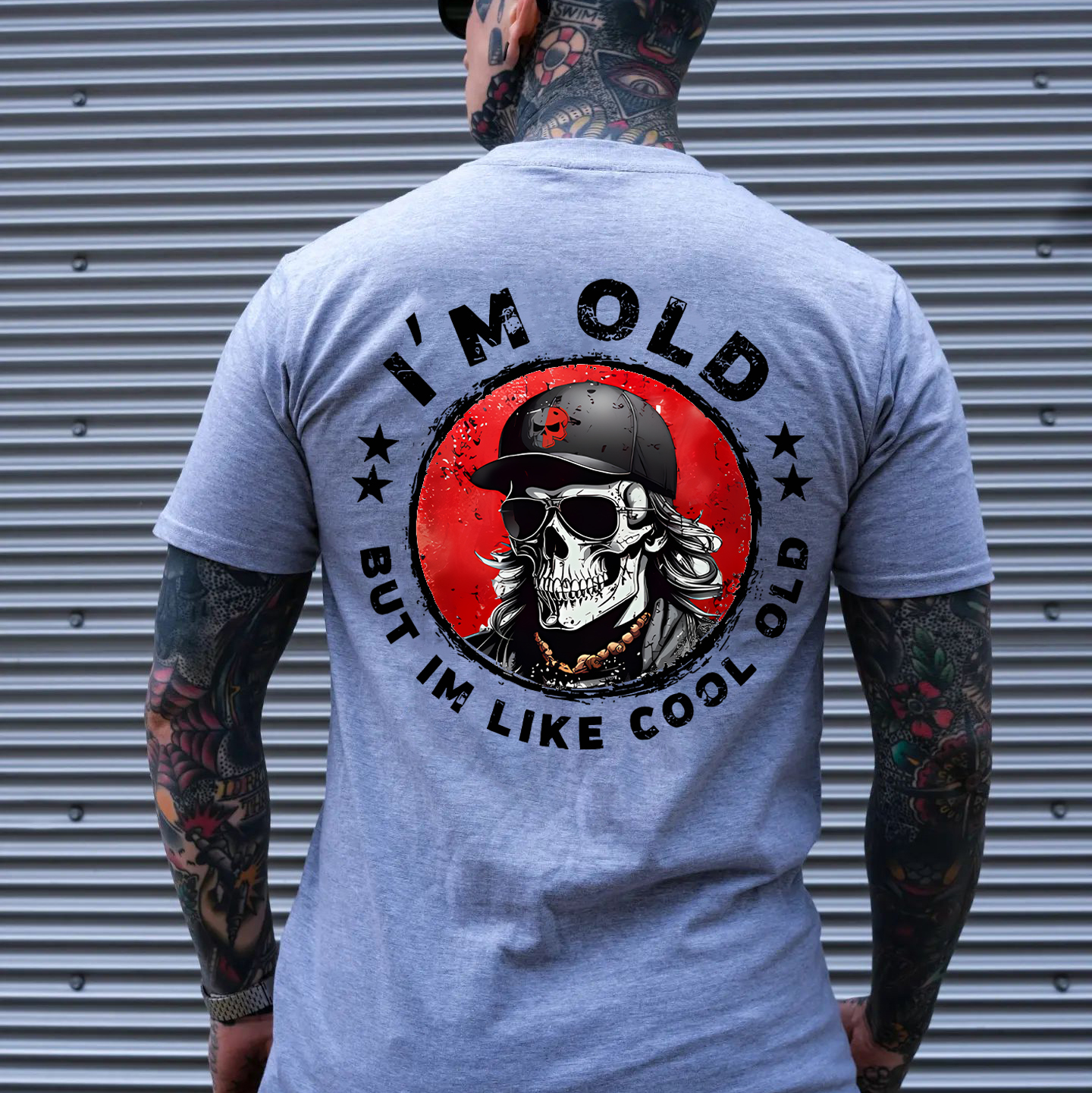 I'M OLD BUT I'M LIKE COOL OLD Hip Hop Skeleton Print Men's T-shirt