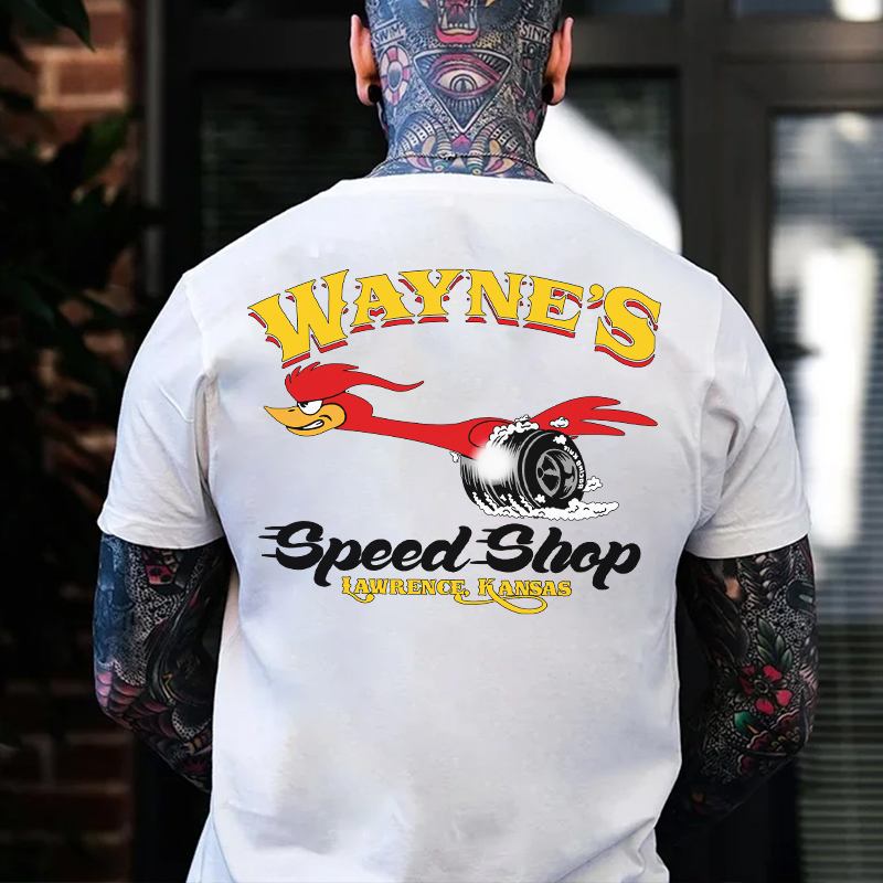 WAYNE'S SPEED SHOP Hot Rod Bird Black Print T-shirt
