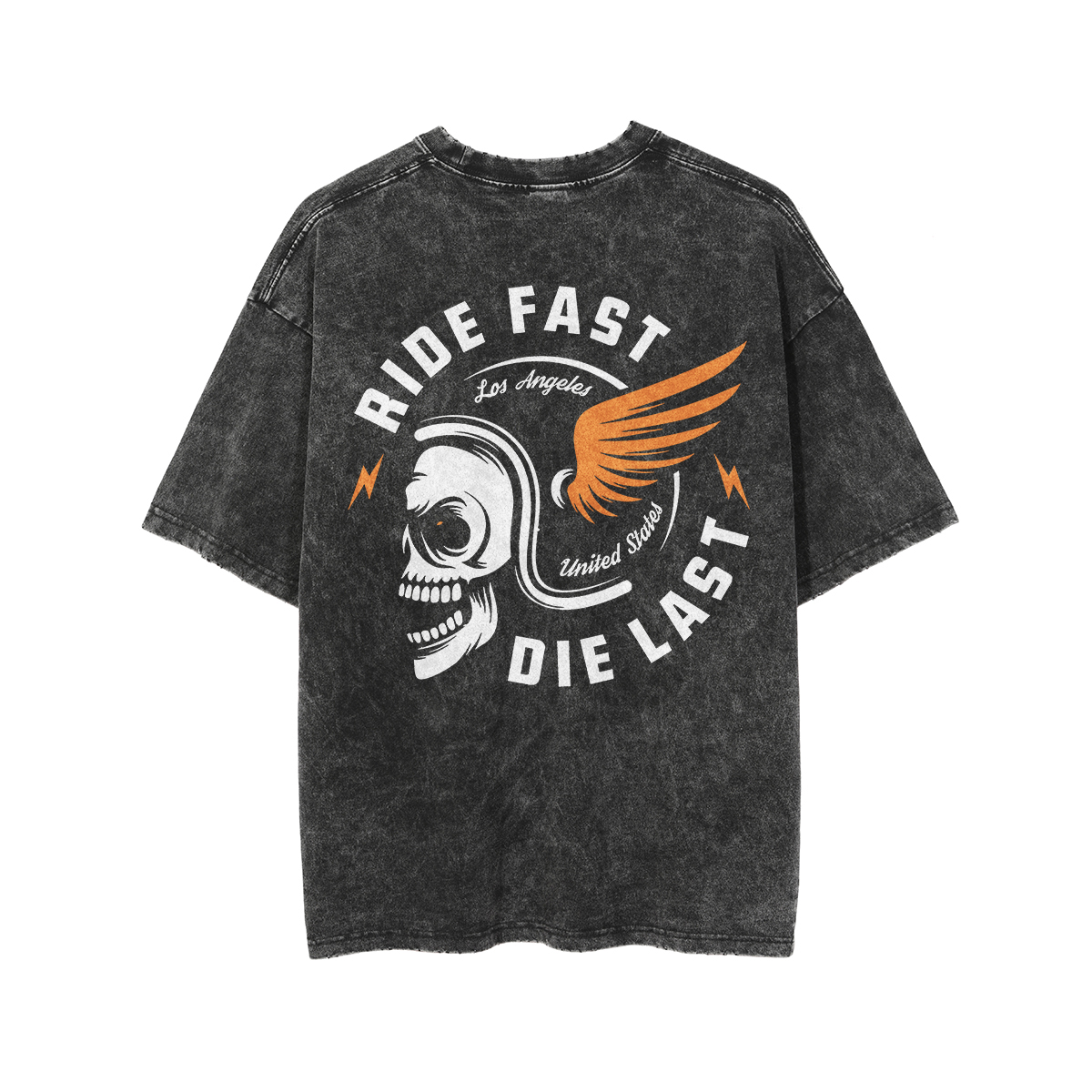 Ride Fast Die Last Helmet Skull Washed T-shirt