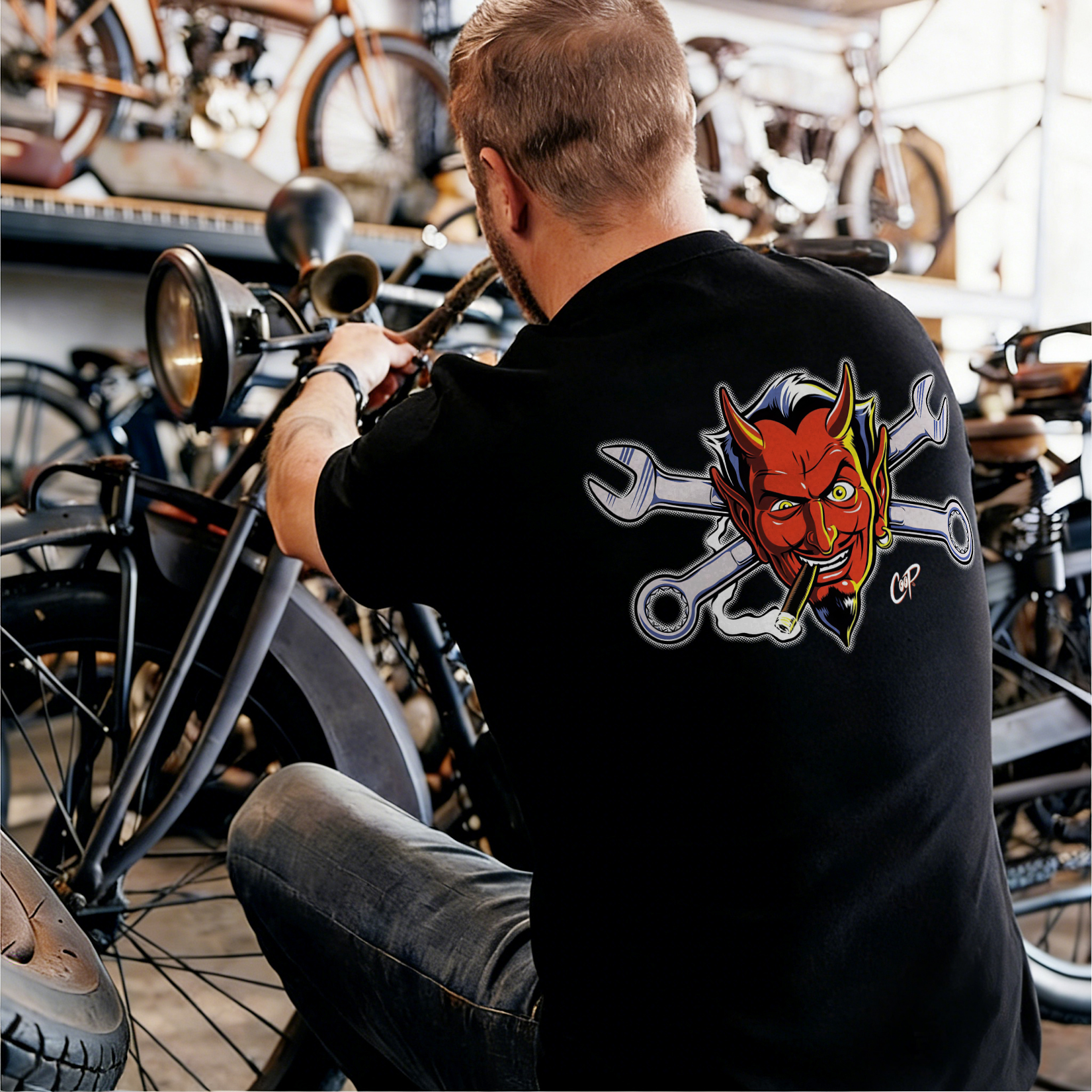 Devil & Wrenches Black Tee Printed Men's T-shirt