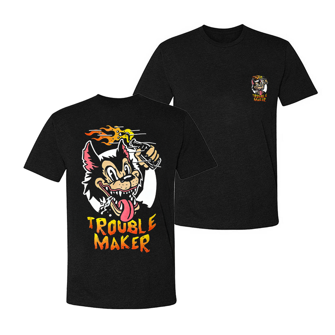 Trouble Maker Retro Wolf Printed Men's T-shirt