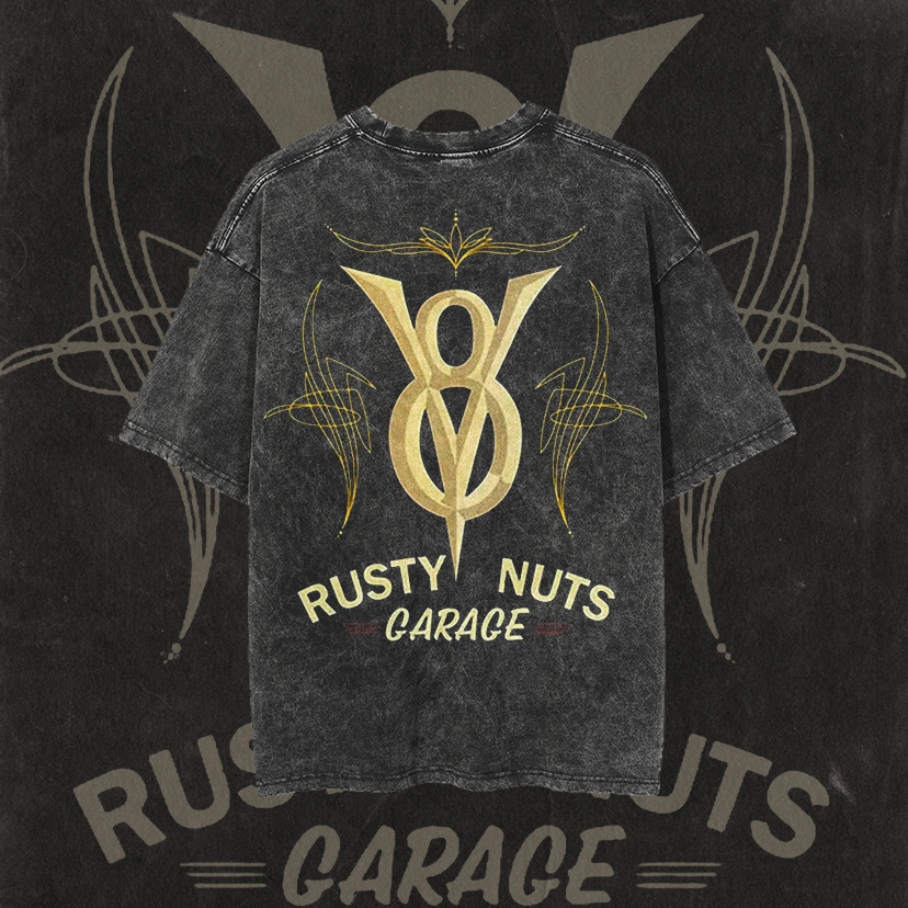RUSTY NUTS GARAGE Metal V8 Phantom Pinstripe Print Men's Washed T-shirt