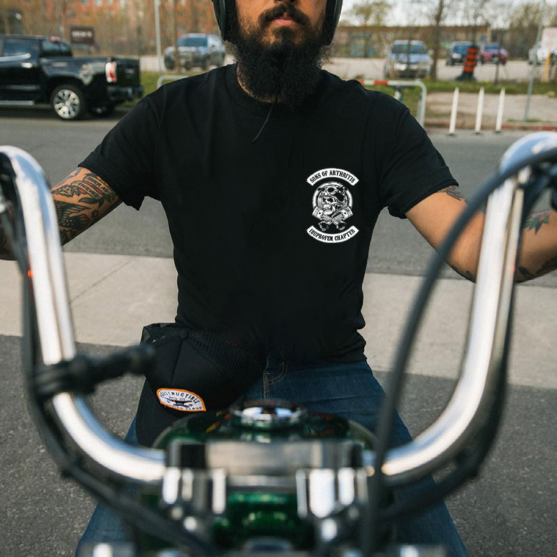 SONS OF ARTHRITIS Skull with Helmet Black Print T-shirt