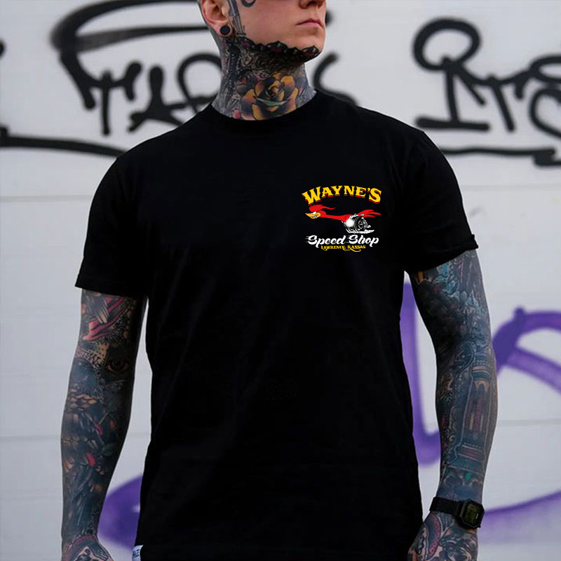 WAYNE'S SPEED SHOP Hot Rod Bird Black Print T-shirt