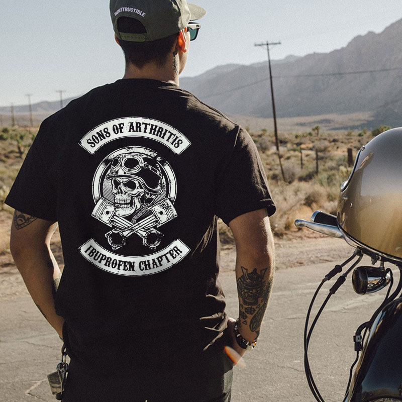 SONS OF ARTHRITIS Skull with Helmet Black Print T-shirt